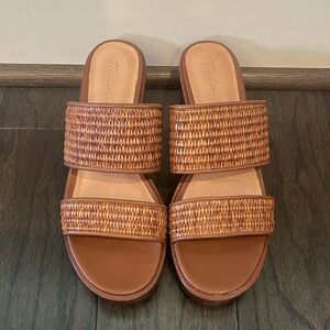 Madewell Double-Strap Straw & Leather Platform Sandal Size 9